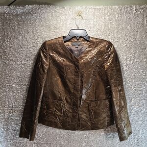 Lafayette 148 New York Blazer Jacket Crinkle Wrinkle Croco Dark Brown Couture 0P